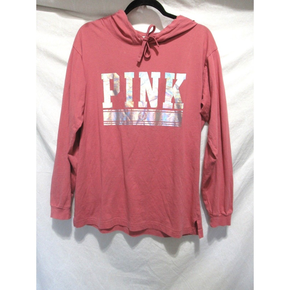 Pink By Victoria's Secret Small Mauve Silver Foil Oversize L/S Hooded T-Shirt